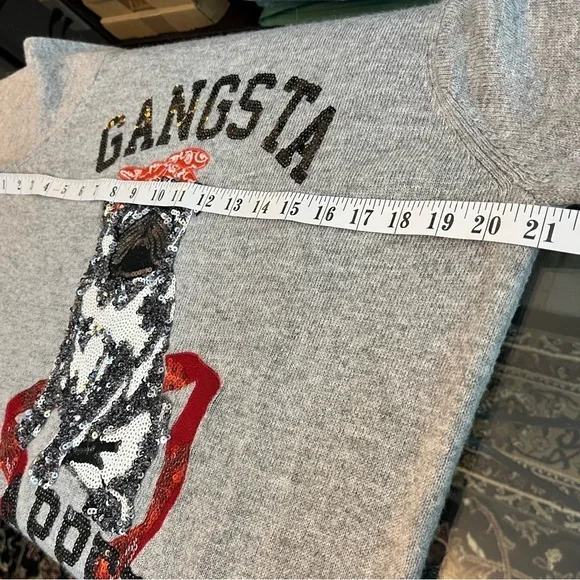 H&M Women's Medium Angora Blend Pug Dog Gangsta Wrapper Pullover Sweater Grey - Picture 7 of 11